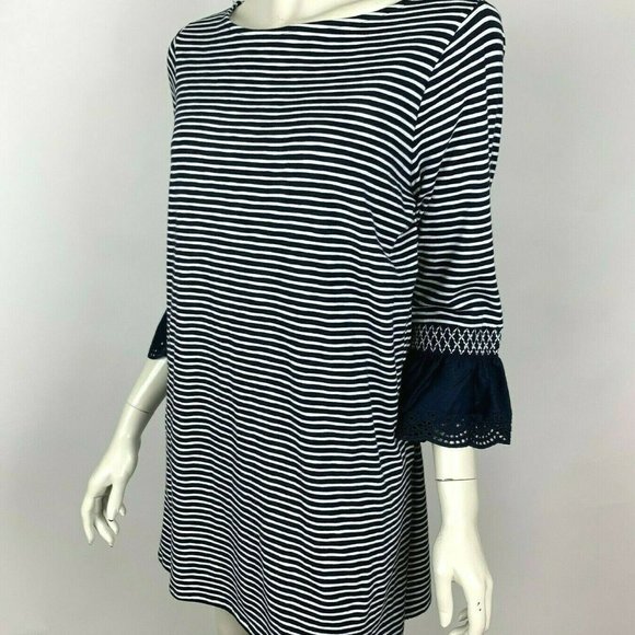 J Jill Lace Sleeve Striped Tunic Top Blue NWT - Picture 3 of 10